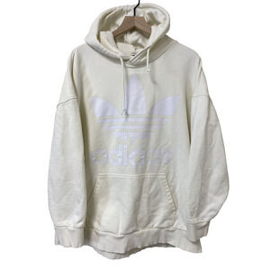 Adidas Hoodie Mens XL Ivory Heavyweight Pullover Long Sleeve Trefoil EUC